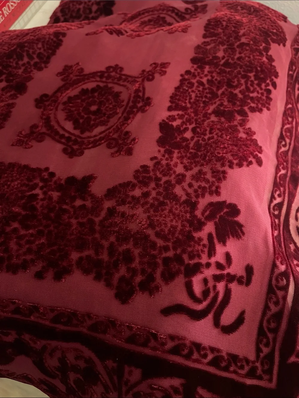 Lauren Ralph Lauren Deep Burgundy Burnout Velvet Scarf Rayon Silk